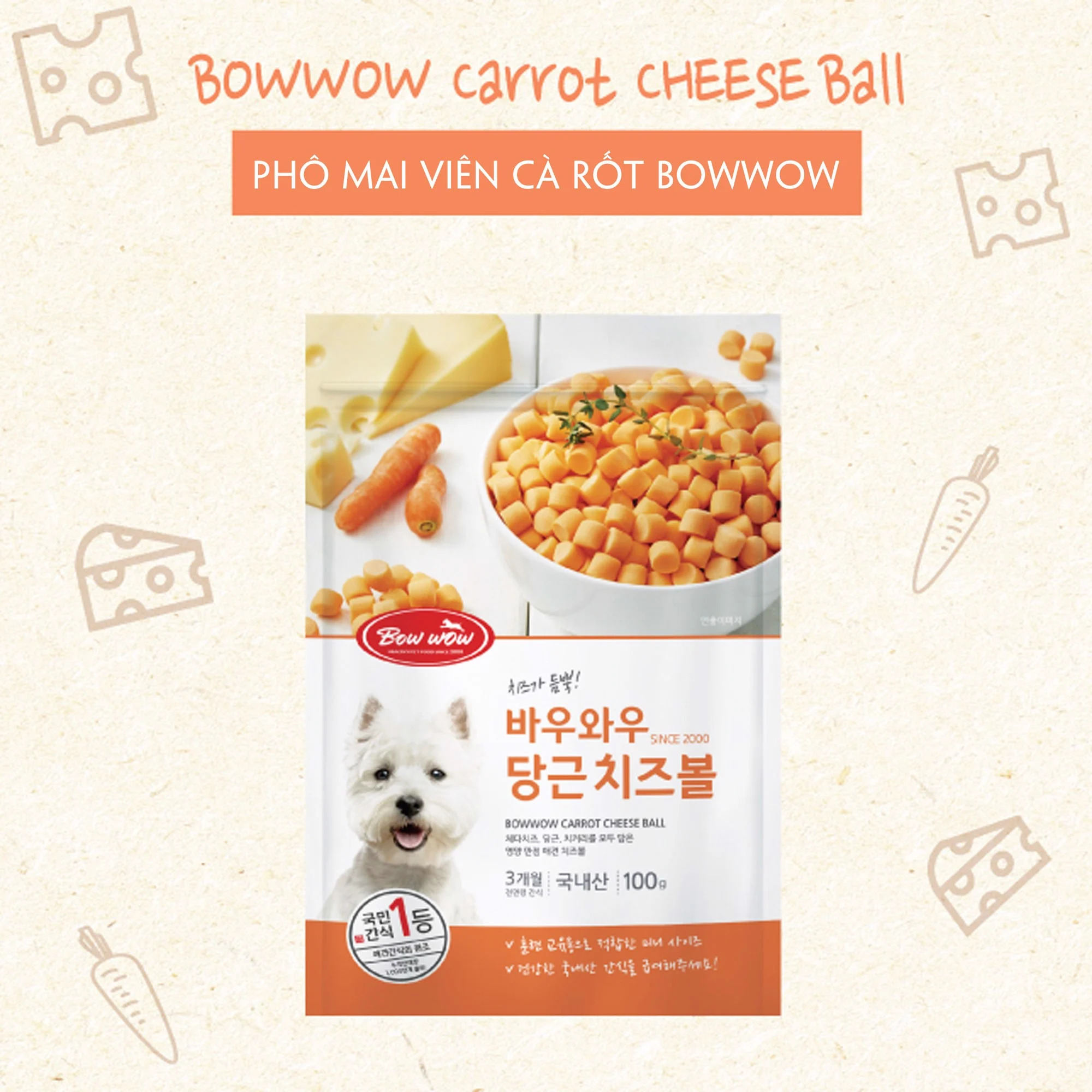 Phô mai viên cà rốt Bowwow dành cho chó
