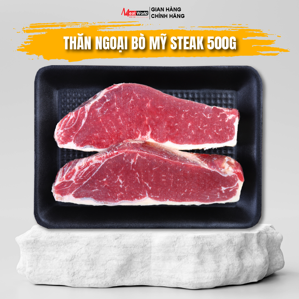 Thịt Thăn Ngoại Bò Mỹ Steak Meat World 500g - Striploin U.S Beef 2.5cm