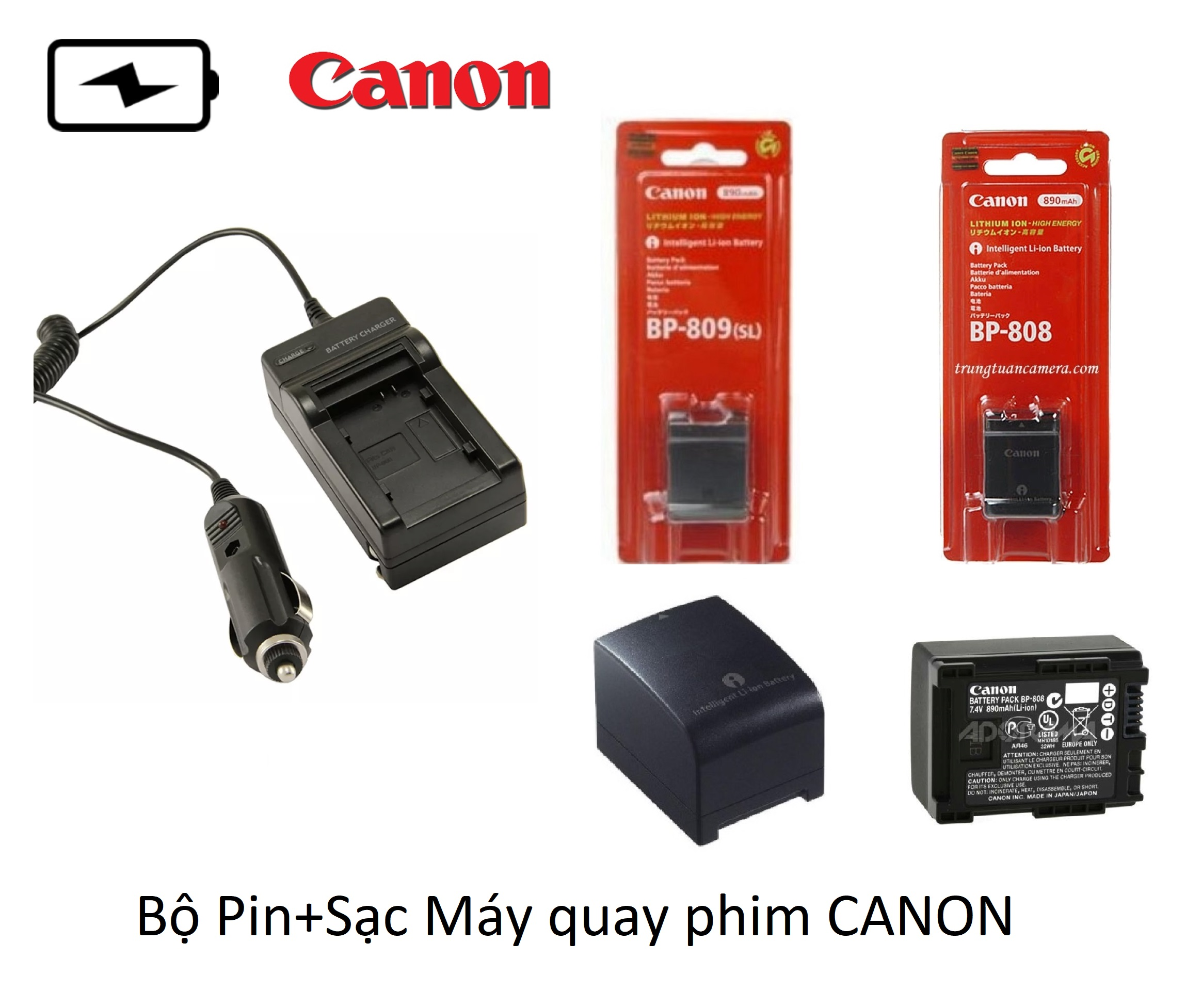 pin+sạc dùng cho máy quay phim canon pin canon bp-808 bp-809 828 827 745 2