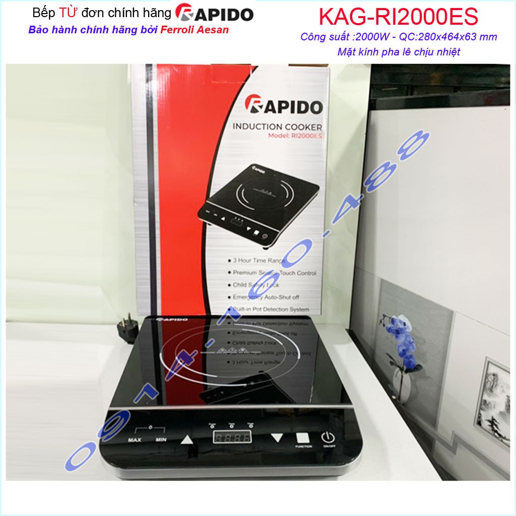 Bếp điện từ đơn Rapido KAG-RI2000ES, sales 50% bếp từ đơn nấu nhanh ít hao điện sử dụng tiện lợi