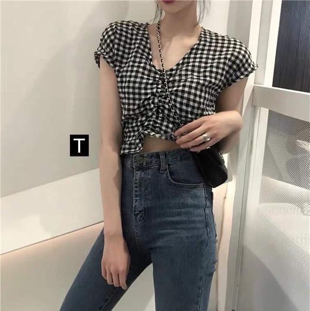 Áo Kiểu Nữ Croptop Rúm Ngực Ulzzang Hàn Quốc