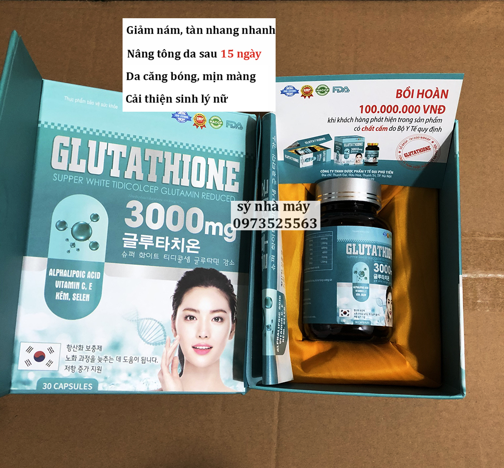 Viên Uống Trắng Da Glutathione 3000mg, viên uống glutathione 3000mg giúp sạch nám, trắng da