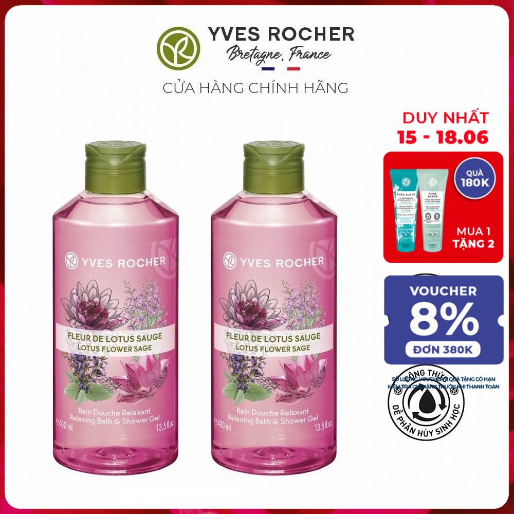 Combo 2 Sữa Tắm Yves Rocher Lotus Flower Sage Relaxing Bath And Shower Gel 400ml