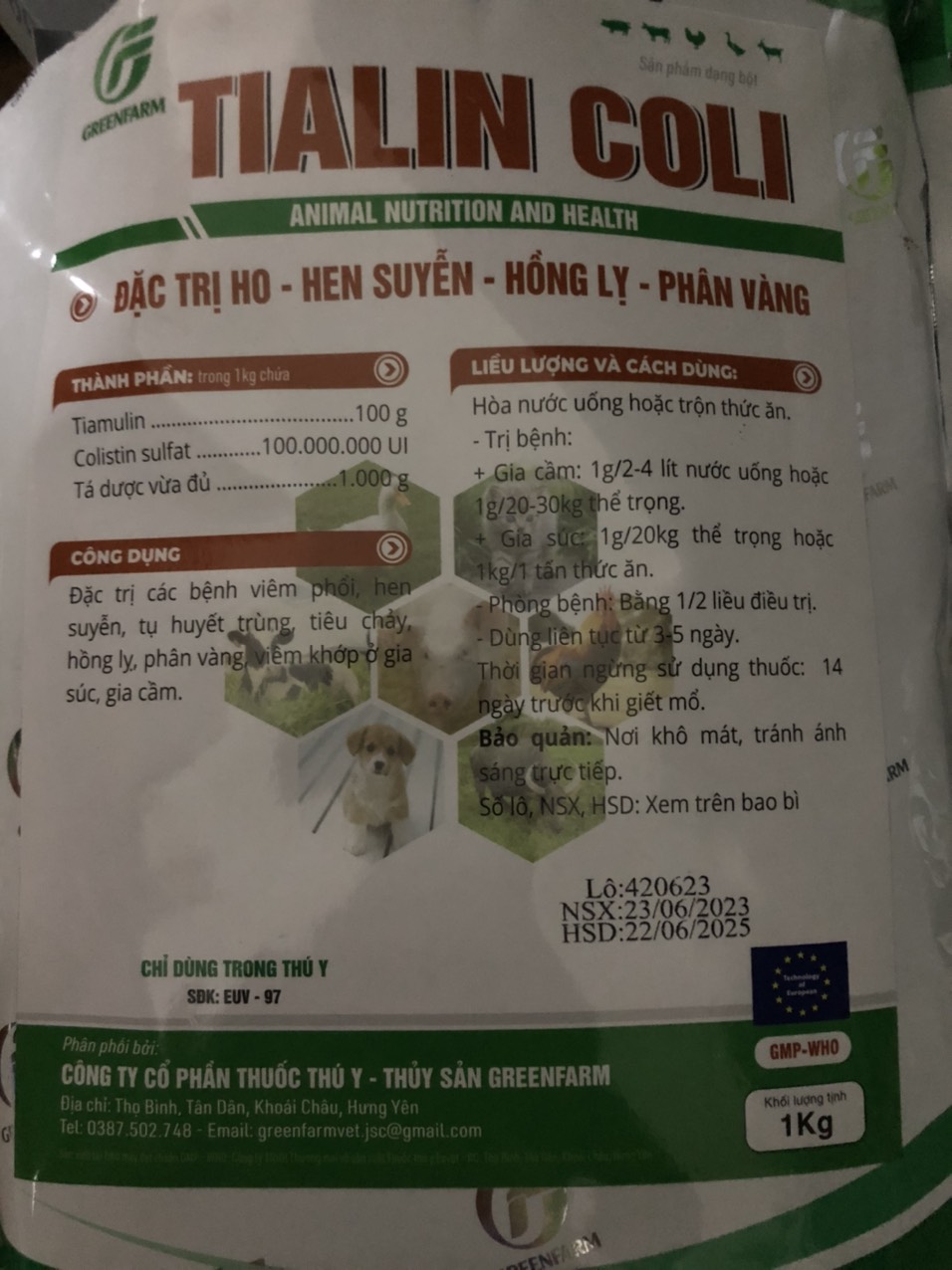 Thuốc thú y, Tialin coli/Tiamulin Coli 1kg dùng cho chó, mèo, gia súc, gia cầm