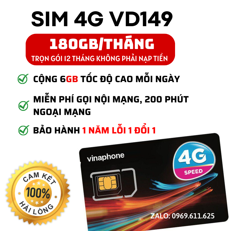 Sim data 4G Vina trọn gói 1 năm 12D159V - Vào mạng thả ga , Gọi thoại thoả thích FREESHIP - CHƯA KÍC