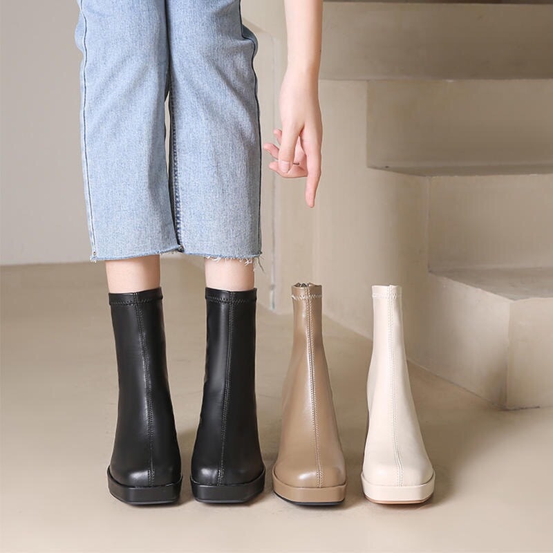 ﹍◈♤ Free ship Bốt nữ cổ 7p da mềm độn đế sang chảnh