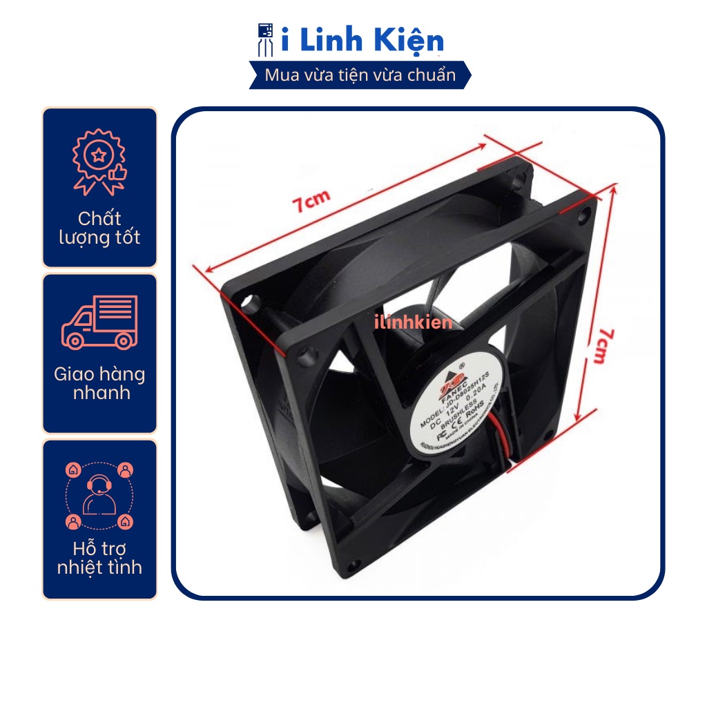 Quạt tản nhiệt 12V làm mát cho máy tính laptop kích thước 7x7cm
