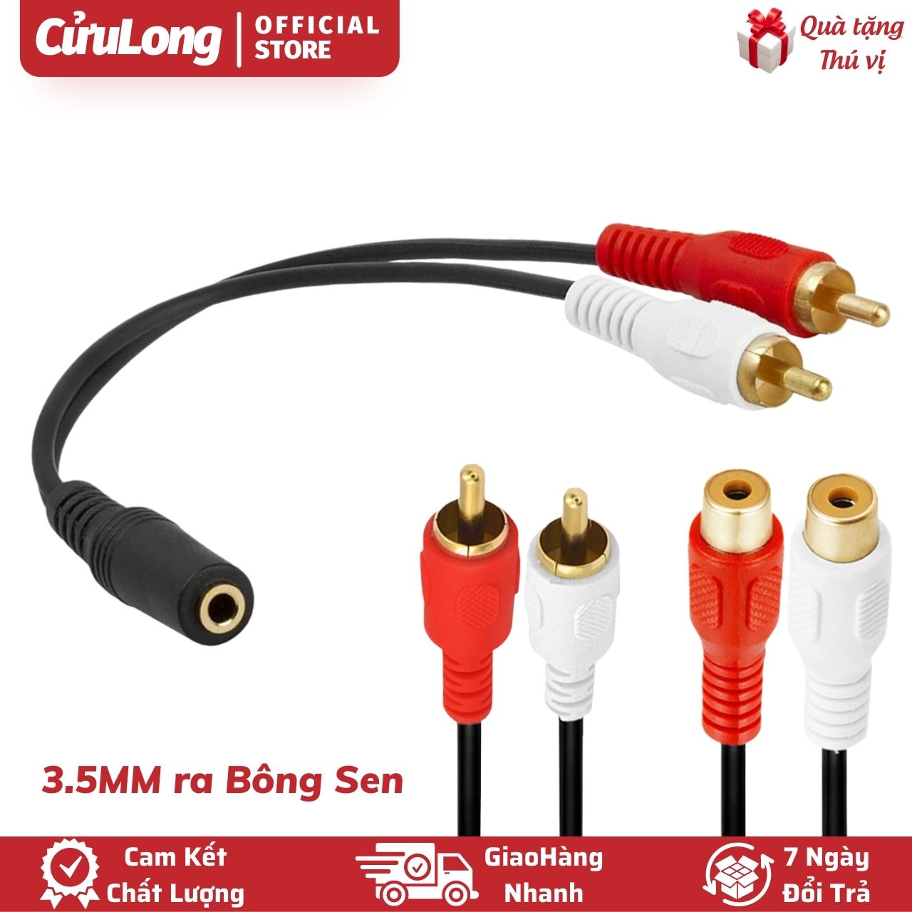 Cáp chuyển đổi âm thanh đầu cắm 3.5mm Cái ra hai giắc cắm Bông Sen RCA audio RL