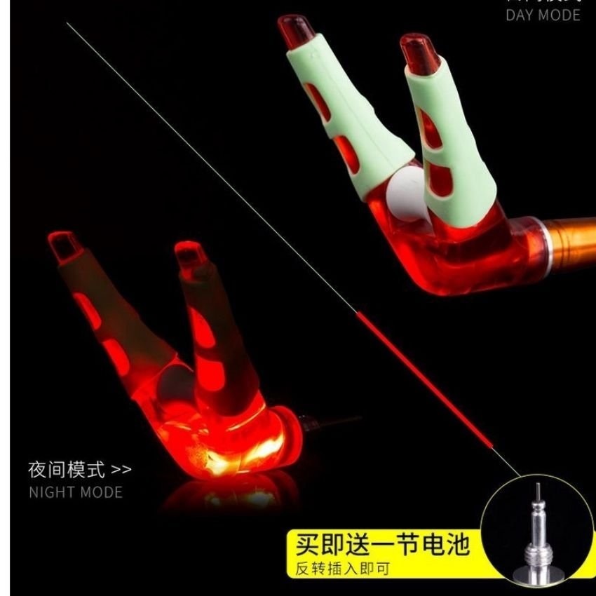 Đầu gác cần phát sáng. Đầu gác cần có đèn led phát sáng ban đêm, giúp anh em gác cần chuẩn xác.