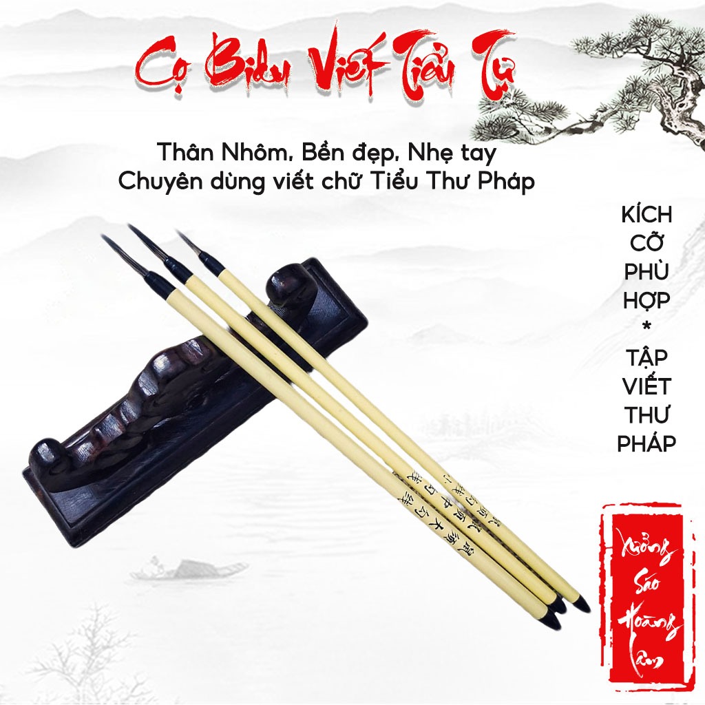 Cọ tiểu viết vẽ thư pháp Bidu chuyên đi nét tranh thư pháp, bút lông viết chữ thư pháp thân inox 3 size Tiểu Trung Đại