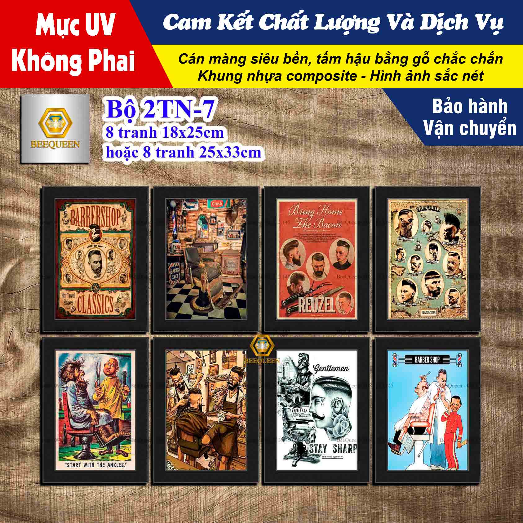 2TN7 - Combo Bộ 8 KHung Tranh Trang Trí Quán Cắt Tóc Size Vừa - Tranh Trang Trí Tiệm Tóc - Tranh Trí Barbershop - Có Sẵn Ảnh Và Phụ Kiện