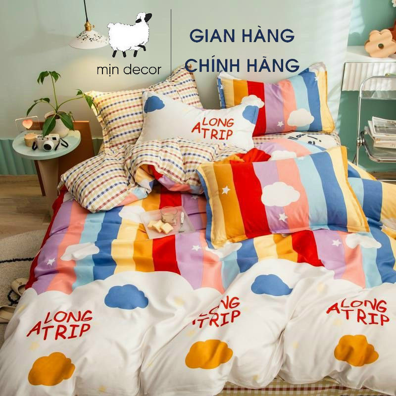 Bộ chăn ga gối cầu vồng MỊN DECOR cotton 3D mềm mại hot trend