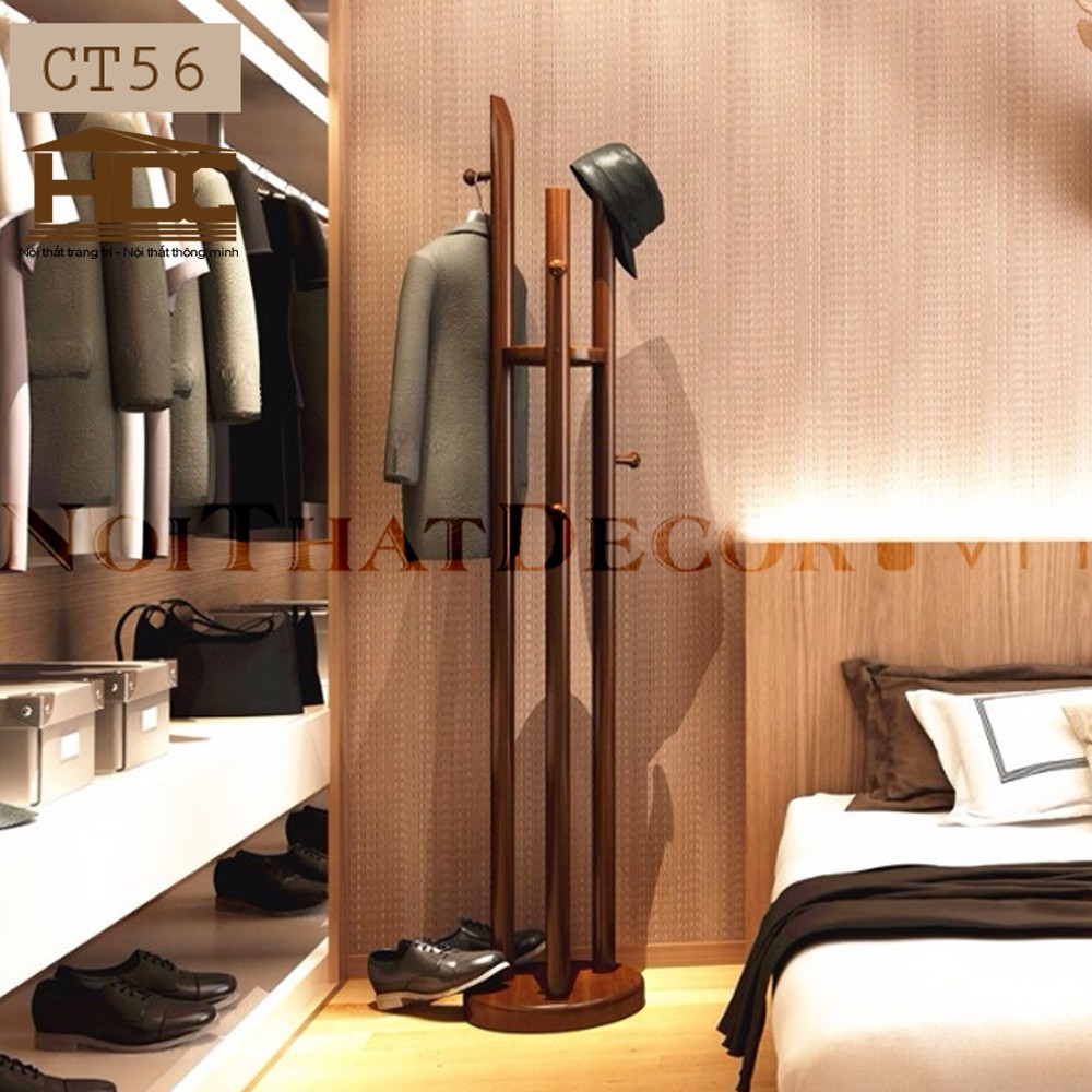 Cây treo quần áo bằng gỗ cao cấp 3 thân sang trọng độc đáo cho phòng khách, nhà hàng, văn phòng khách sạn NCT56