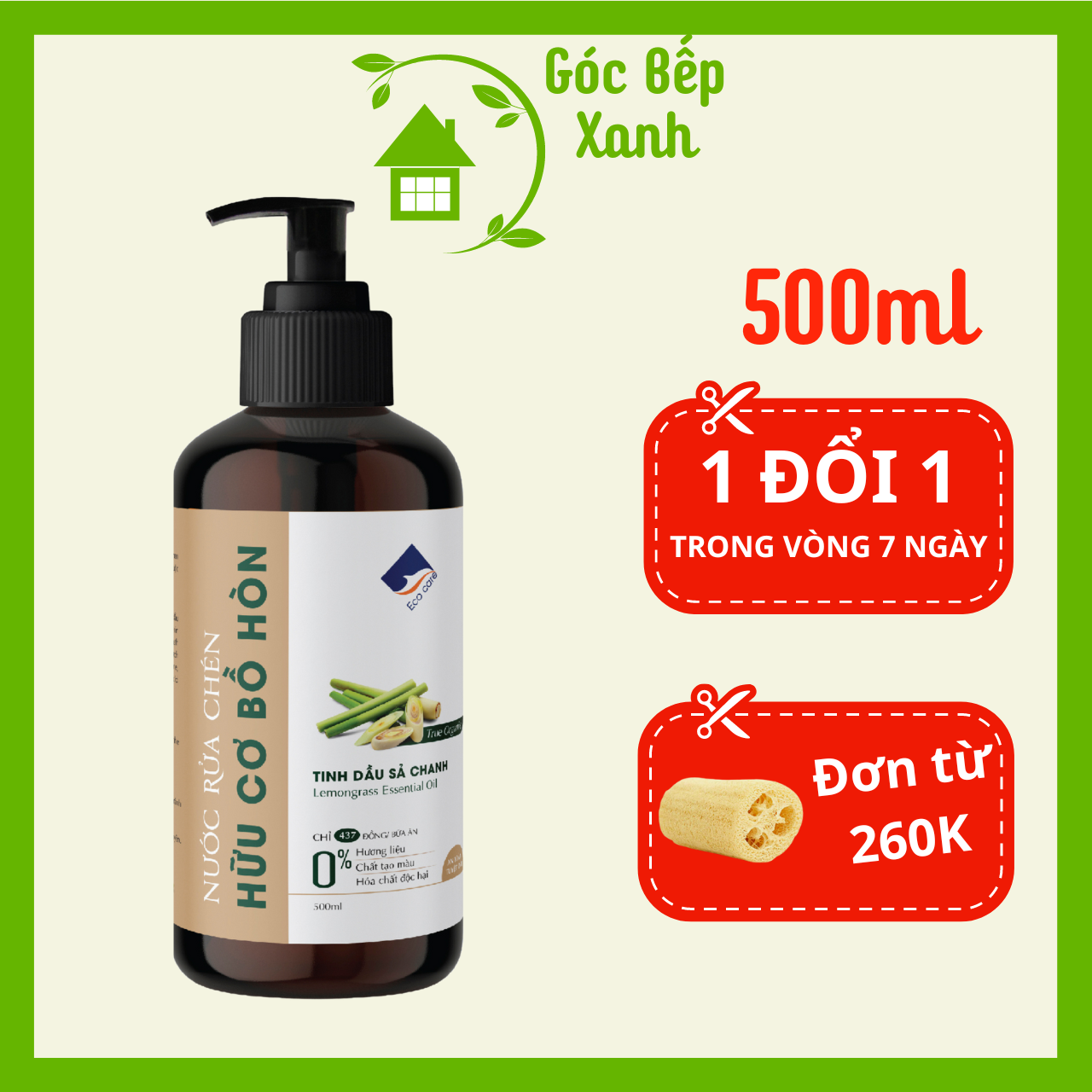 Nước rửa chén ECOCARE hữu cơ sinh học bồ hòn tinh dầu thiên nhiên 500ml