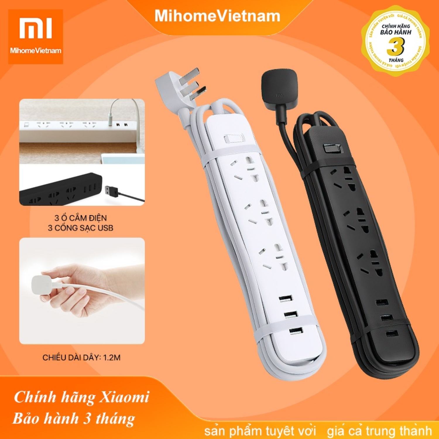 Ổ điện xiaomi mi power strip | ổ cắm điện 3 ổ cắm , 3usb - bảo hành 3 tháng