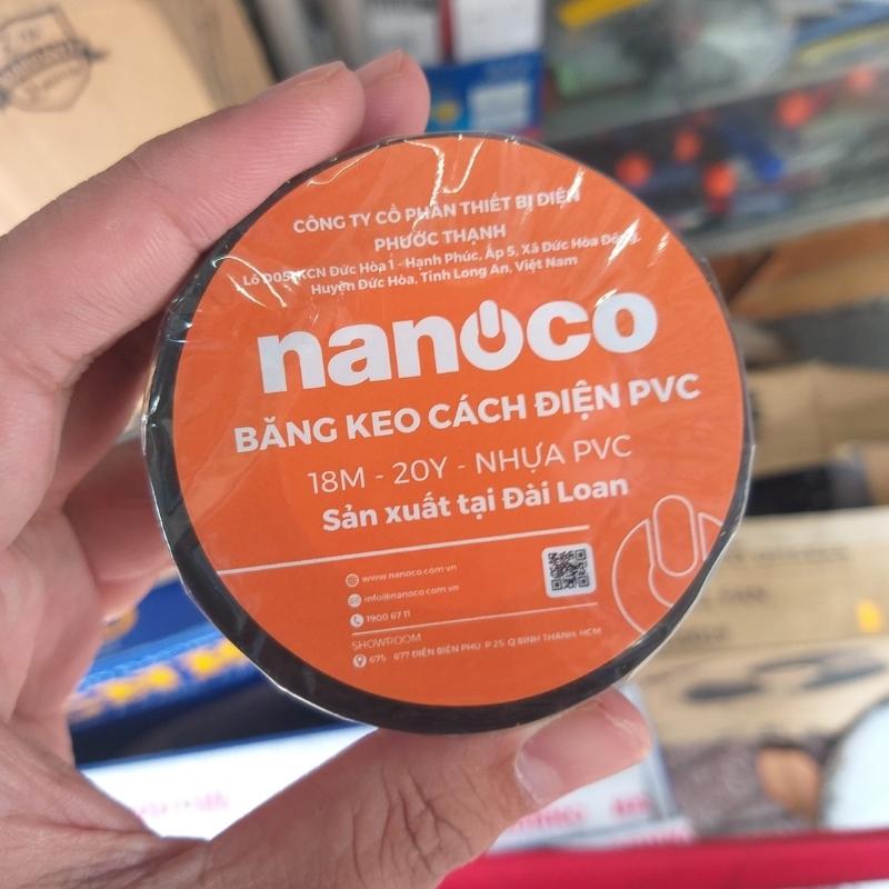 Băng keo điện nanoco cách điện 18m 20y nhựa pvc màu đen- trắng