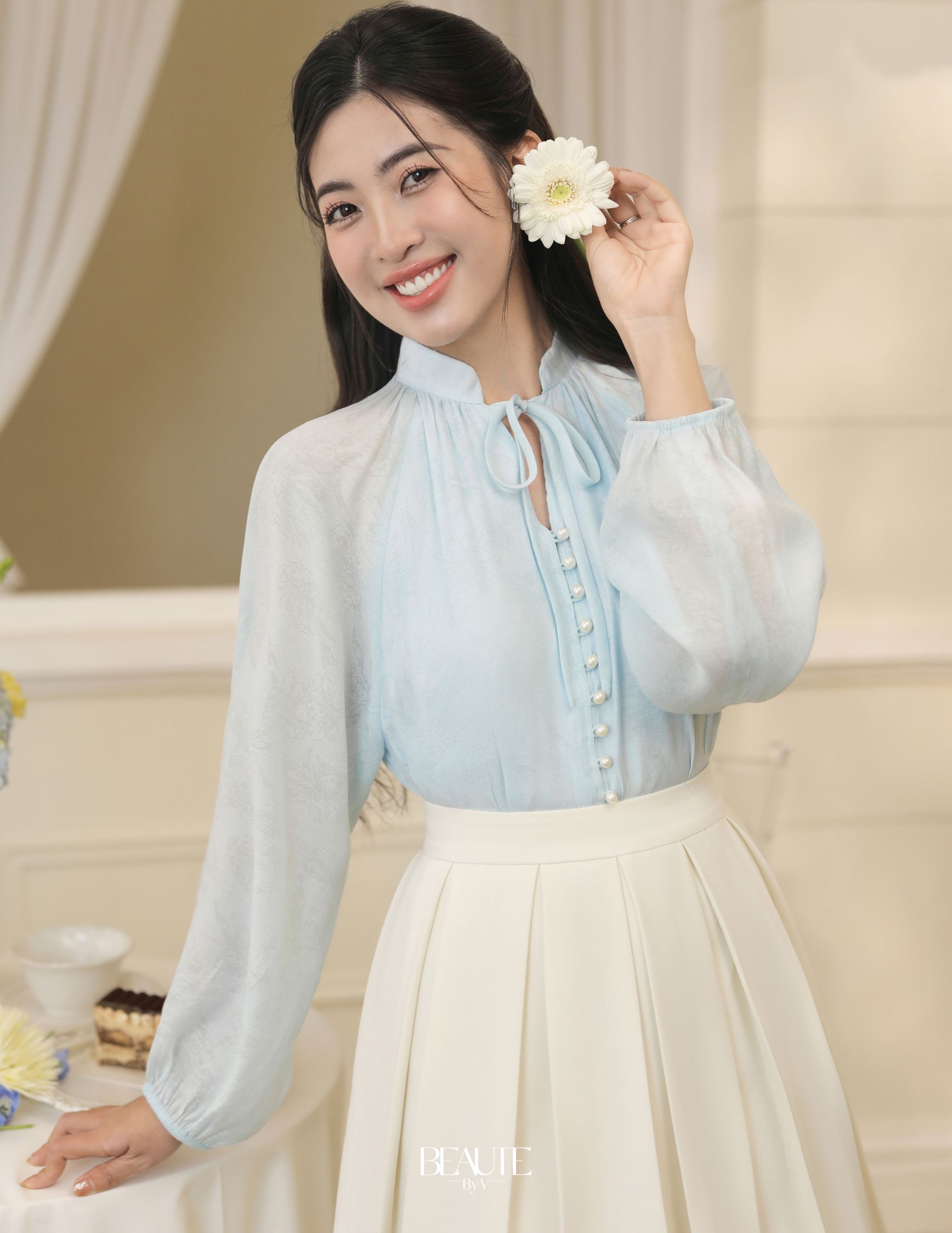 Beautebyv - áo tơ chìm tay bo chun jolie