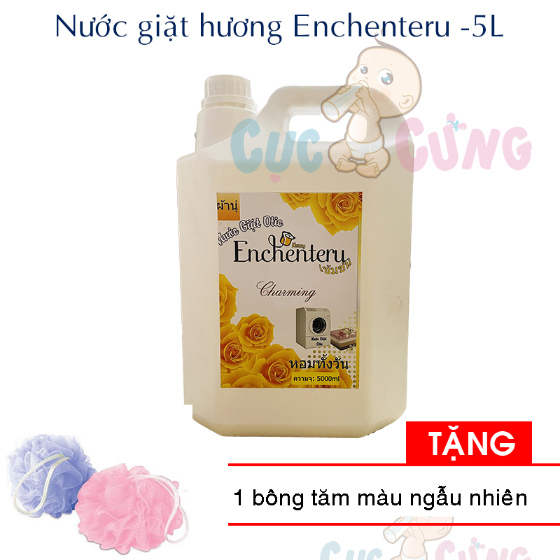 Mới! Nước Giặt Thái Lan 5L hương nước hoa thơm lâu Enchanteru - vàng Tặng 1 bông tắm
