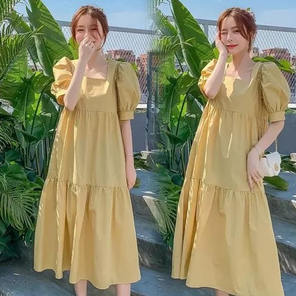Váy đuôi cá cổ vuông chất đũi mềm