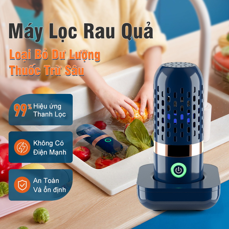 Máy Khử Độc Thực Phẩm Làm Sạch Dư Lượng Thuốc Trừ Nghệ Điện Phân Không Dây Sonic Máy Rửa Rau Củ Quả Tiêu Diệt 99% Vi Khuẩn 90% Thuốc Trừ Sâu