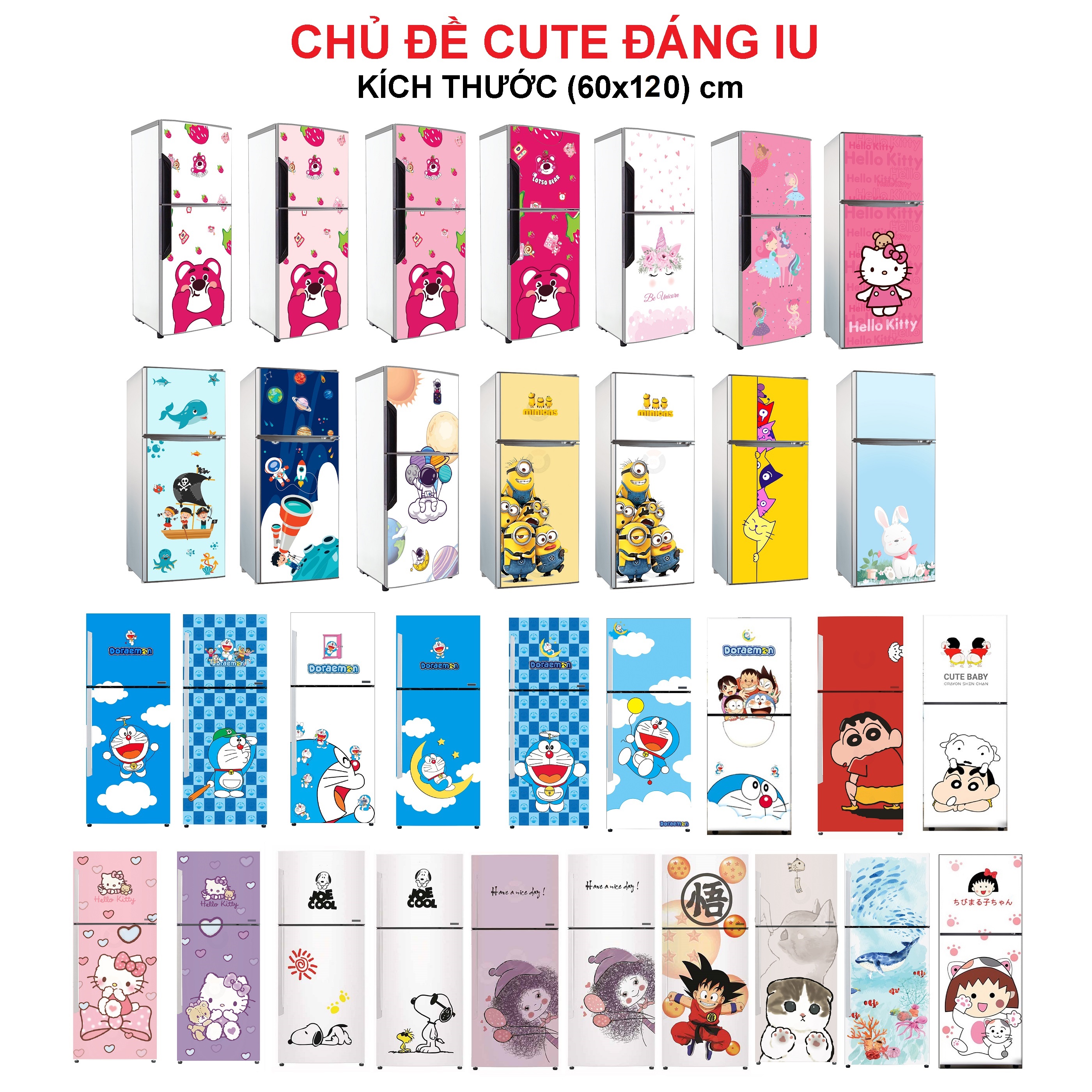Decal dán tủ lạnh khổ cm - chủ đề cute đáng iu - thuthaodecor