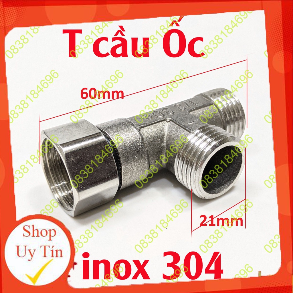 T cầu ốc chia nước cho bồn cầu và vòi xịt vệ sinh inox sus 304