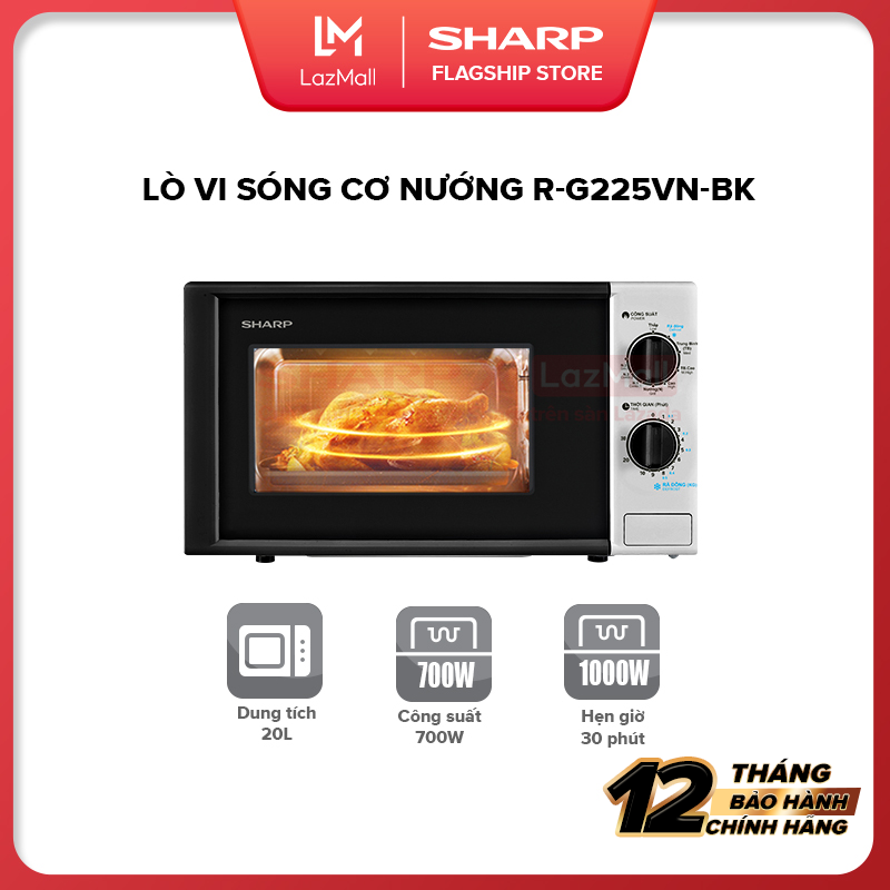 Lò Vi Sóng Cơ Kết Hợp Nướng Sharp R-G225VN-BK [20 lít, Công Suất Vi Sóng 700W/ Nướng 1000W, 5 Mức Công Suất] - Hàng Chính Hãng Bảo Hành 12 tháng