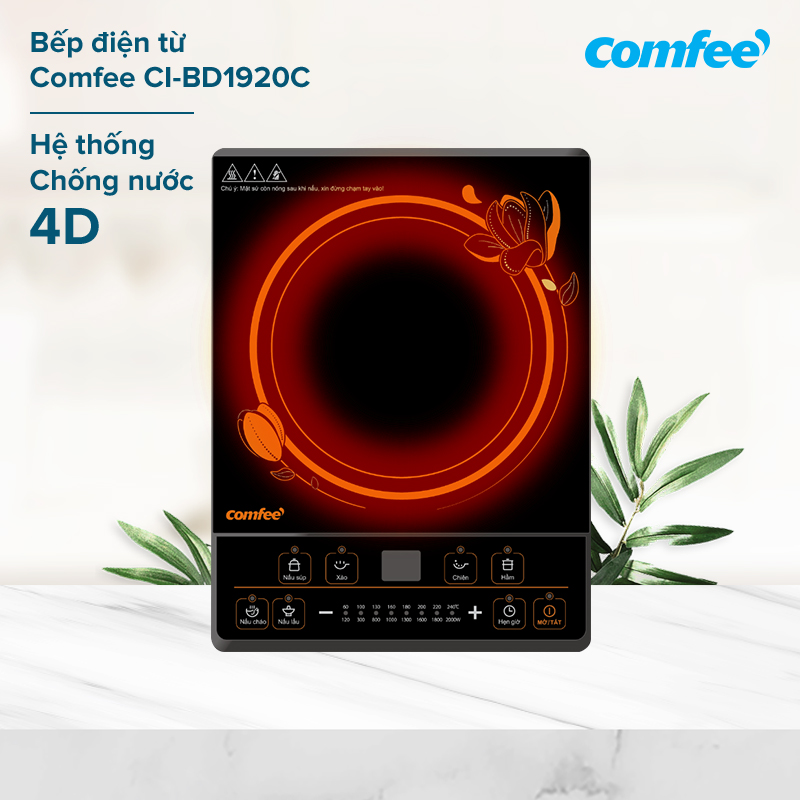 Bếp điện từ comfee ci-bd1920c cao cấp - mặt kính cường lực - 8 mức điều chỉnh - 6 chế độ nấu - màn hình led chống nước - hàng chính hãng