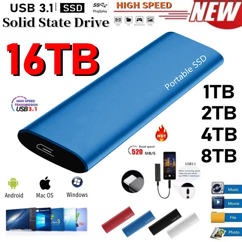 Ban Đầu đĩa cứng 2TB trạng thái rắn ổ đĩa ngoài USB3.1 giao diện xách tay SSD tốc độ cao Ổ cứng Thiết bị lưu trữ cho máy tính xách tay