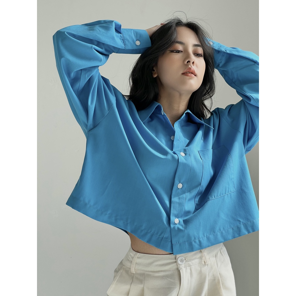 Amegon áo sơ mi croptop dài tay ocean shirt