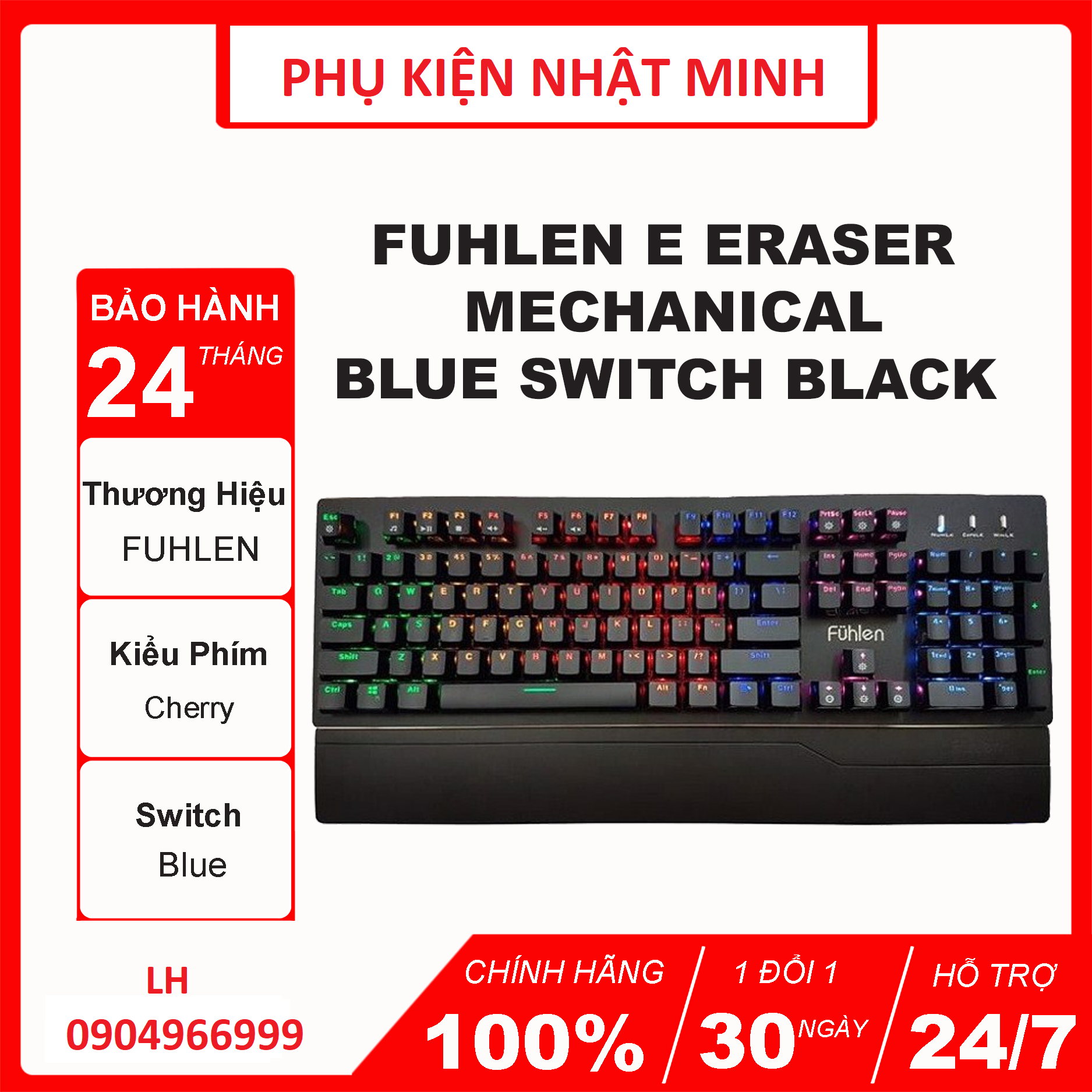 [Tặng lót chuột] Bàn phím Fuhlen E (Eraser) phím cơ BLUE SWITCH siêu rẻ bàn phím chuyên game Hàng chính hãng BH 2 năm