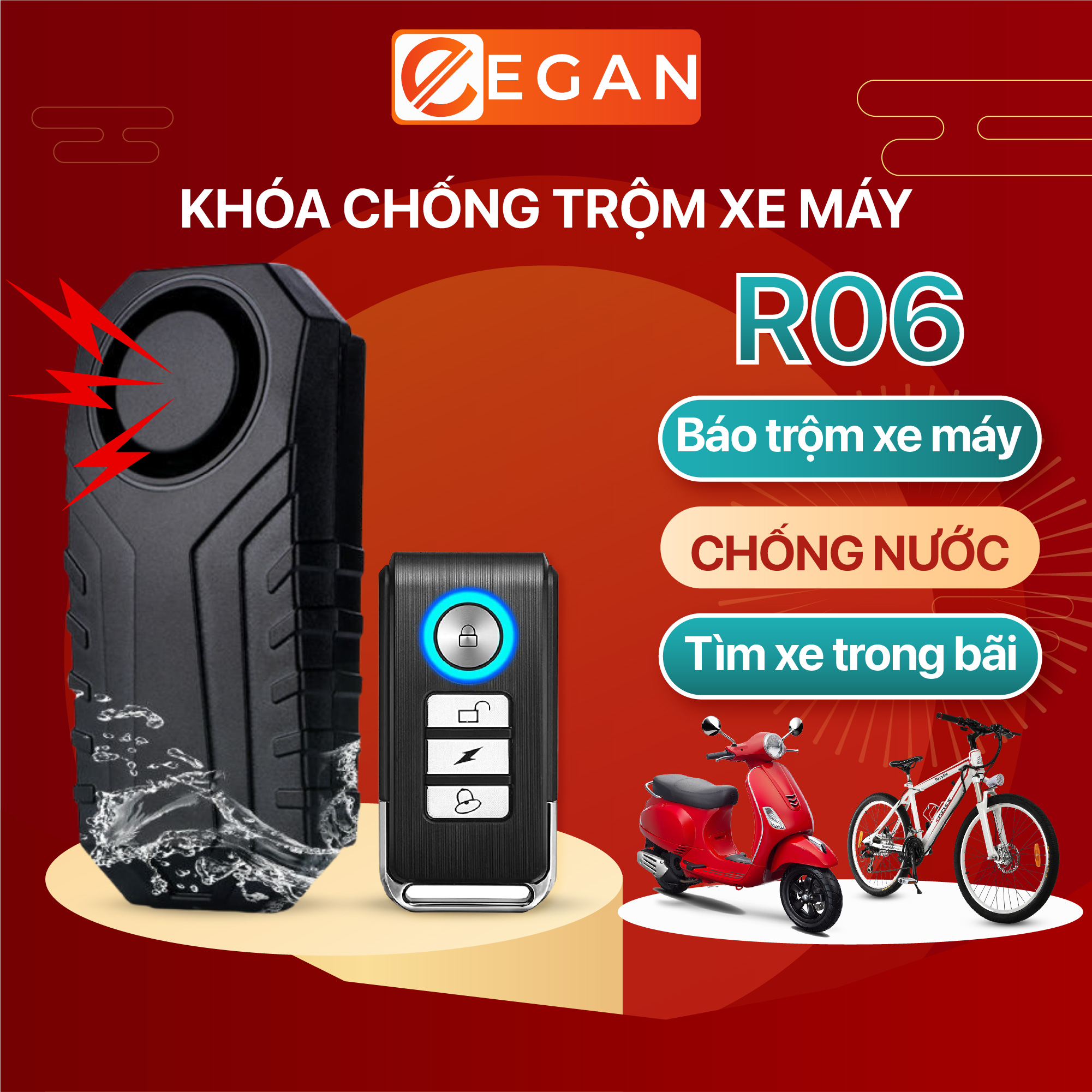 Khóa chống trộm xe máy thông minh ổ khóa chống trộm cho xe máy PINGRON PR-R06 - Âm thanh báo động 113Db, chống nước, tìm xe trong bãi, phù hợp nhiều loại phương tiện xe máy