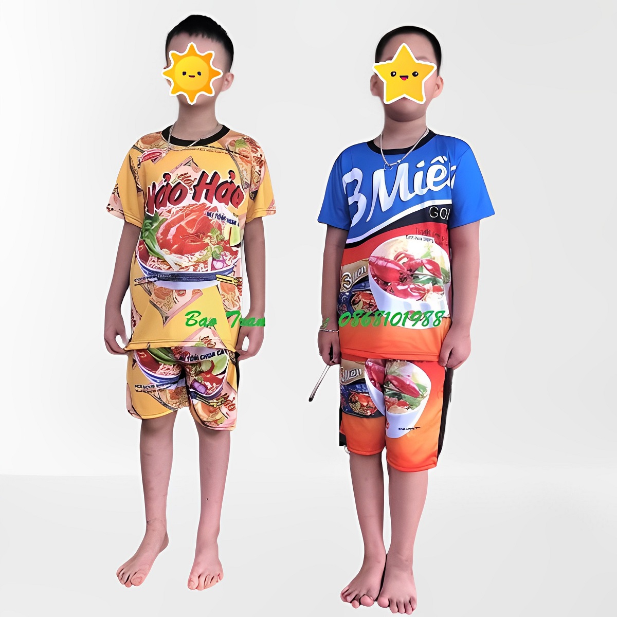 Bộ thun cho bé trai bé in hình mì tôm ngộ nghĩnh từ 10kg đến 20kg