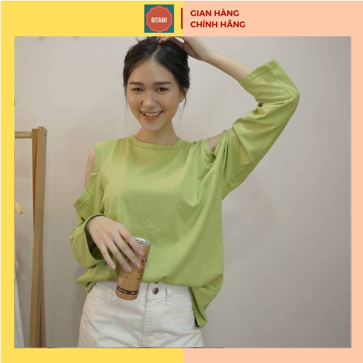 Áo thun form rộng nữ tay dài cổ tròn, khoét vai, dáng rộng, thời trang phong cách Hàn Quốc cho nữ, Bitami