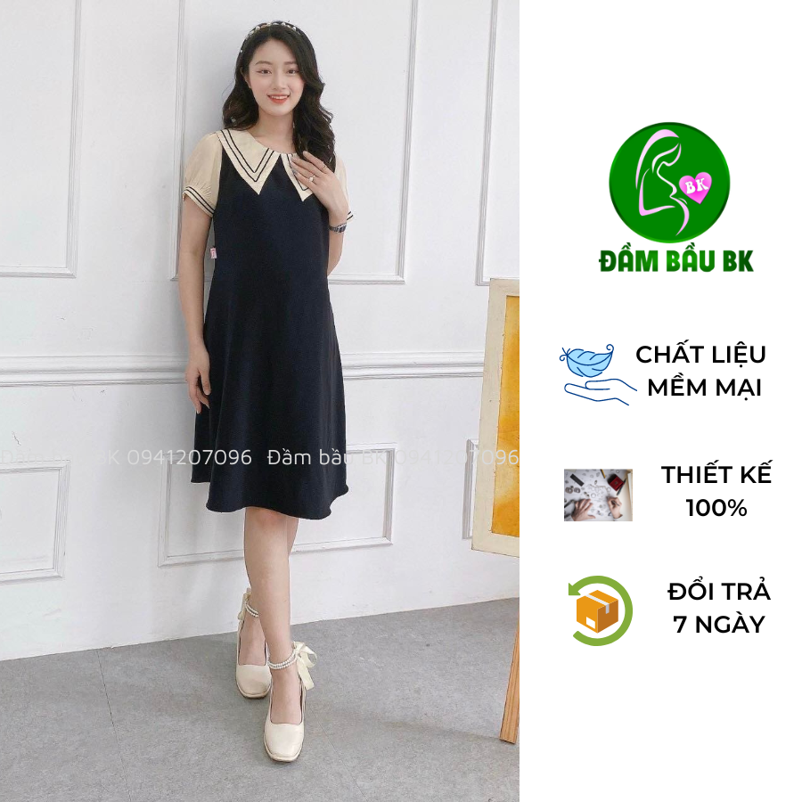Đầm bầu công sở đẹp BK, váy bầu mùa hè dáng suông tôn chiều cao chuẩn 5 size 40 đến 78kg bảo hành 1 đổi 1 tận nhà