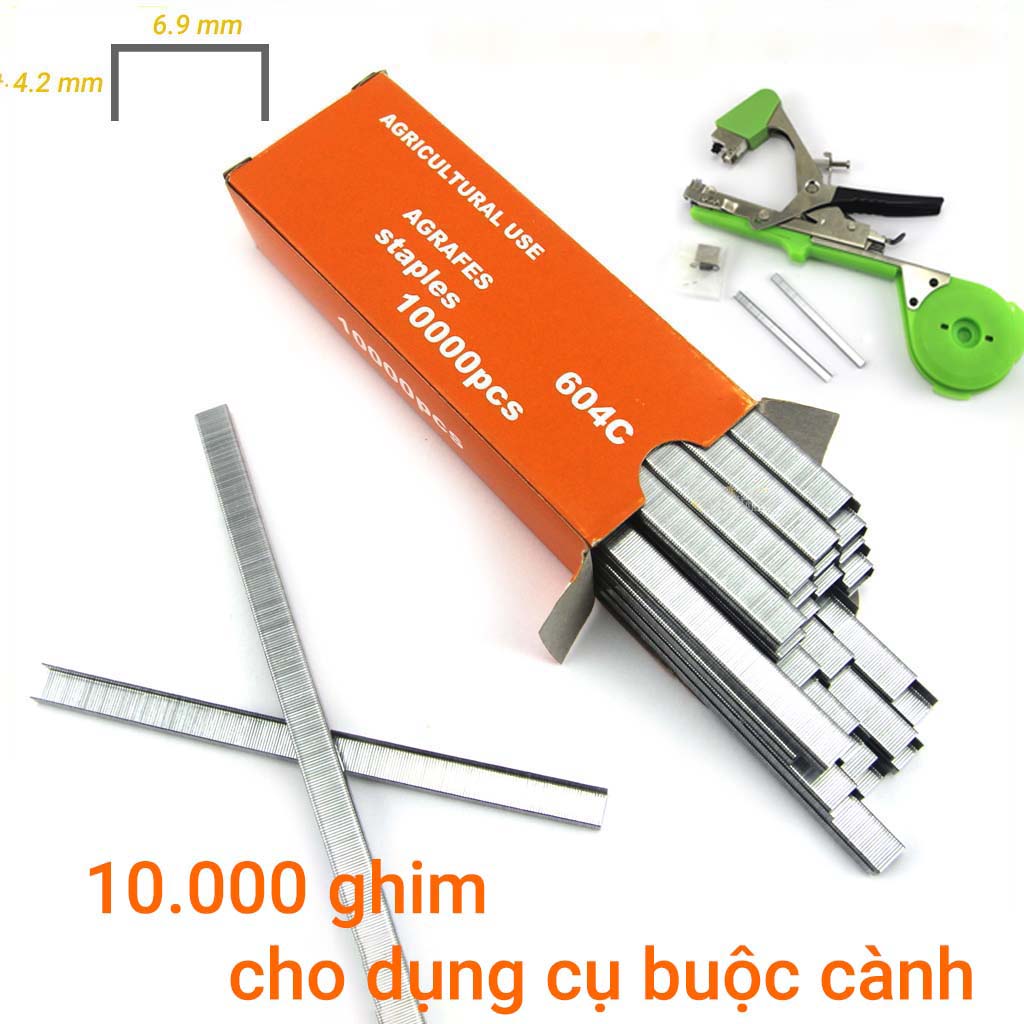 Hộp ghim bấm 604C 10000 ghim, phụ kiện dụng cụ buộc cành tự động, máy buộc dây leo