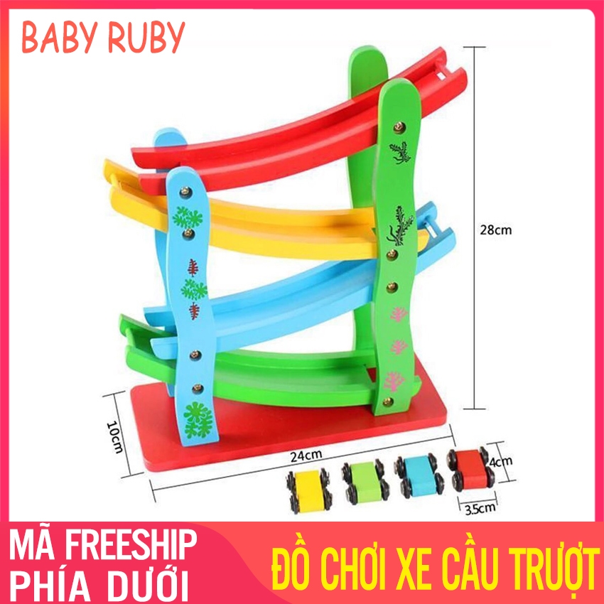 Bộ đồ chơi xe cầu trượt 4 tầng - kèm 4 xe ô tô con, bằng gỗ, nhiều màu sắc - đồ chơi xe cầu trượt, đồ chơi thông minh, mô hình đồ chơi, đồ chơi thông minh bằng gỗ - baby ruby
