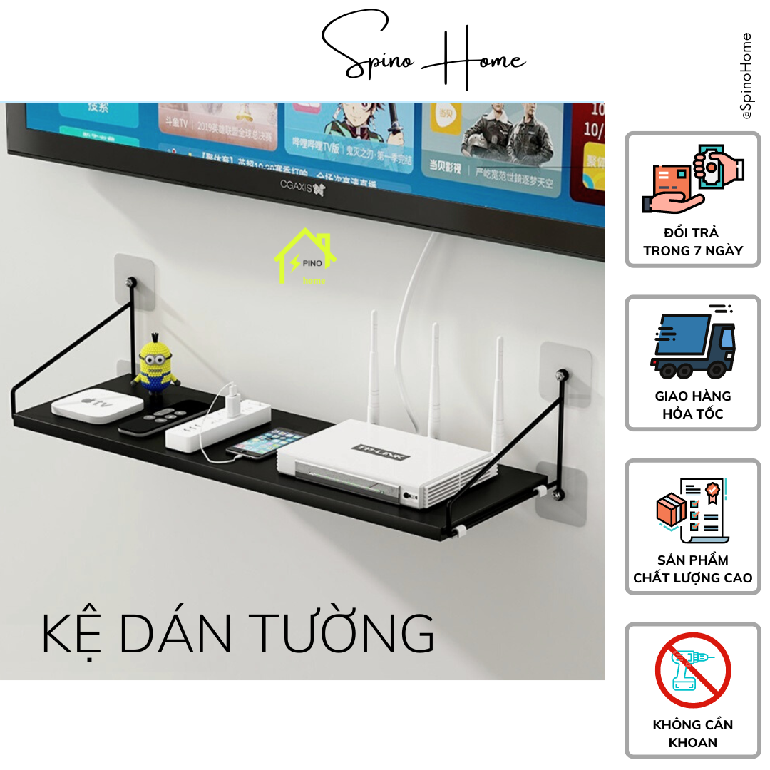 Kệ treo tường móc dán chắc chắn không cần khoan, kệ wifi dán tường chắc chắn có tặng kèm móc dán siêu chắc chắn