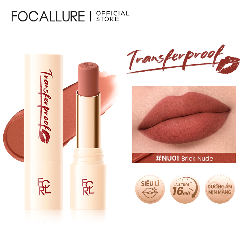 FOCALLURE #TransferproofHero son lì siêu mịn chống nước, lâu trôi 16 giờ, lên màu đậm, mịn màng, nhẹ môi, giữ ẩm, không nứt nẻ