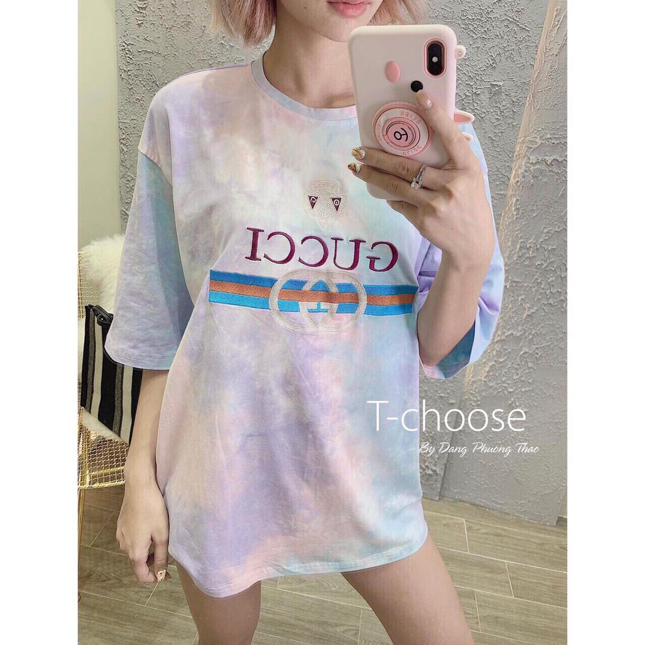 Áo thun form rộng tay lỡ xẻ tà sơn loang - áo thun cotton siêu mịn mát