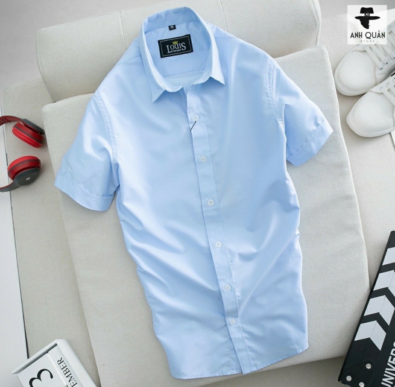 Áo sơ mi nam cộc tay kiểu dáng body Hàn Quóc vải lụa cao cấp không nhăn