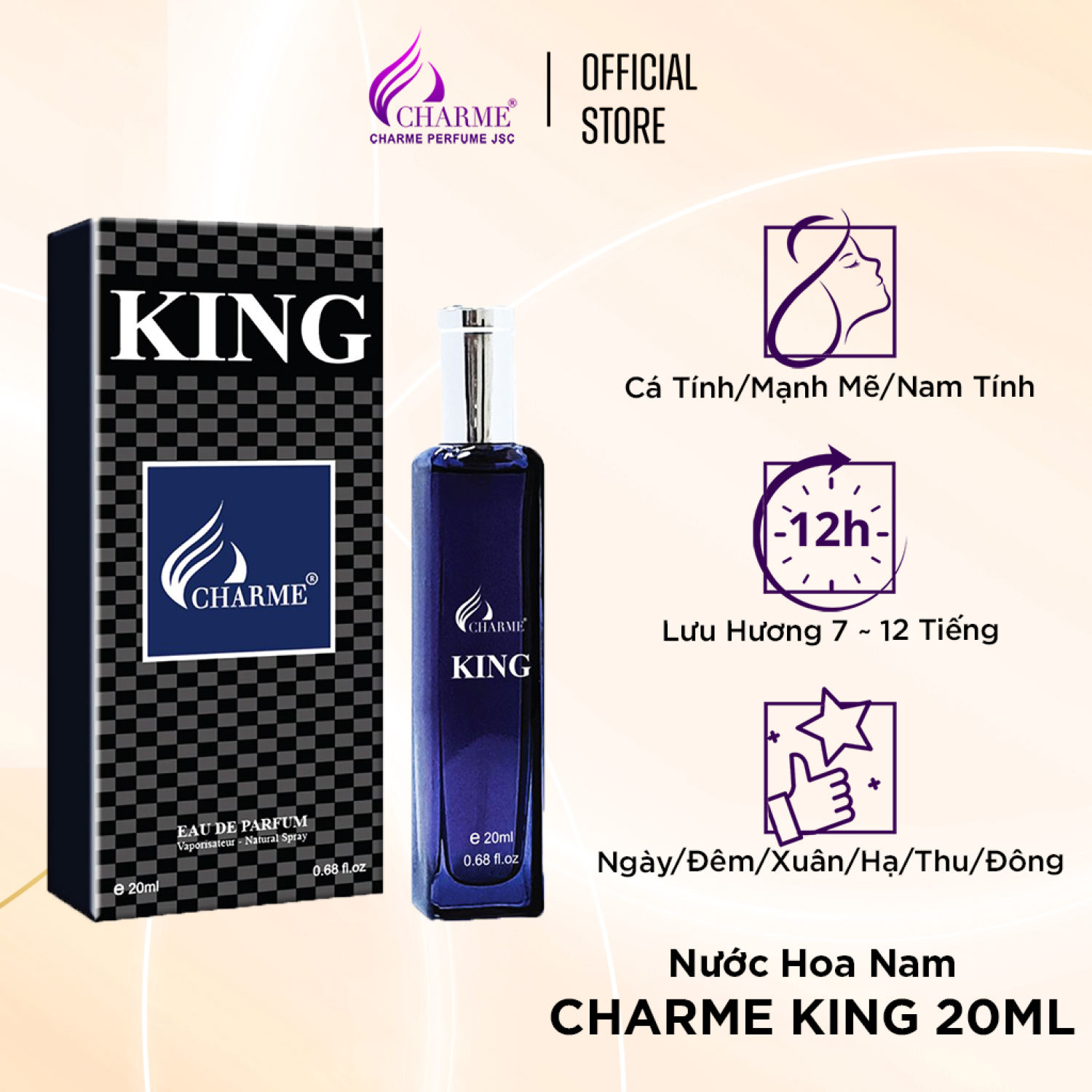 Nước hoa nam charme king 20ml lưu hương lâu nam tính, mạnh mẽ_nước hoa chính hãng