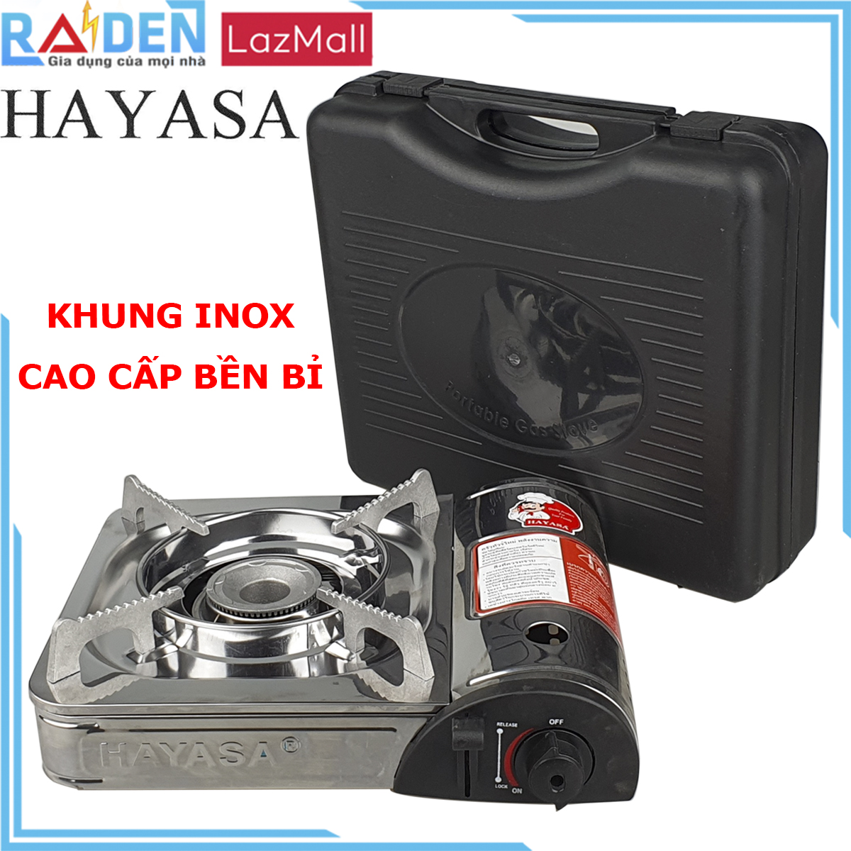 (CÓ HỘP ĐỰNG) Bếp Ga Mini InoxBếp Ga Du Lịch Cao Cấp Hayasa Ha-8103I Có Hộp Đựng Siêu Bền Tiện Lợi - Hàng Chính Hãng