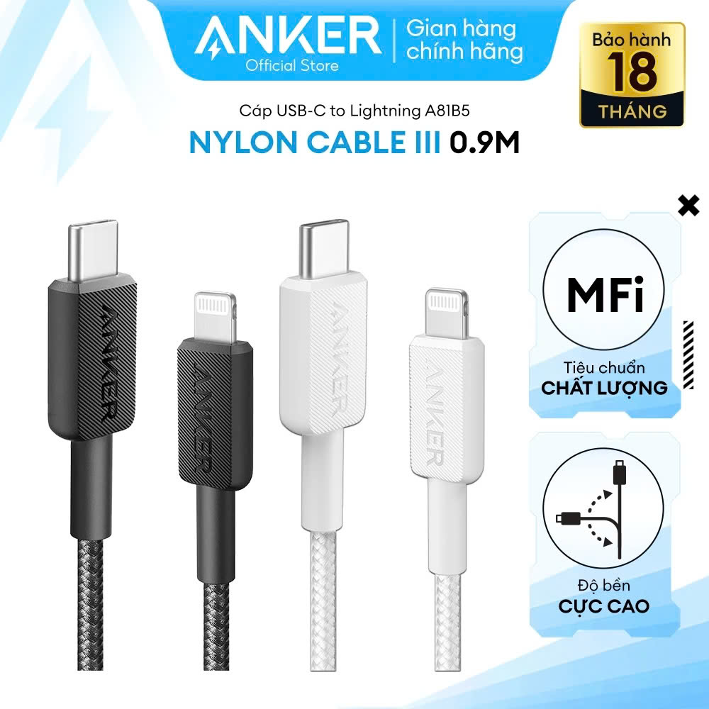 Cáp Sạc Nylon Anker 322 USB-C to Lightning 0.9m - A81B5