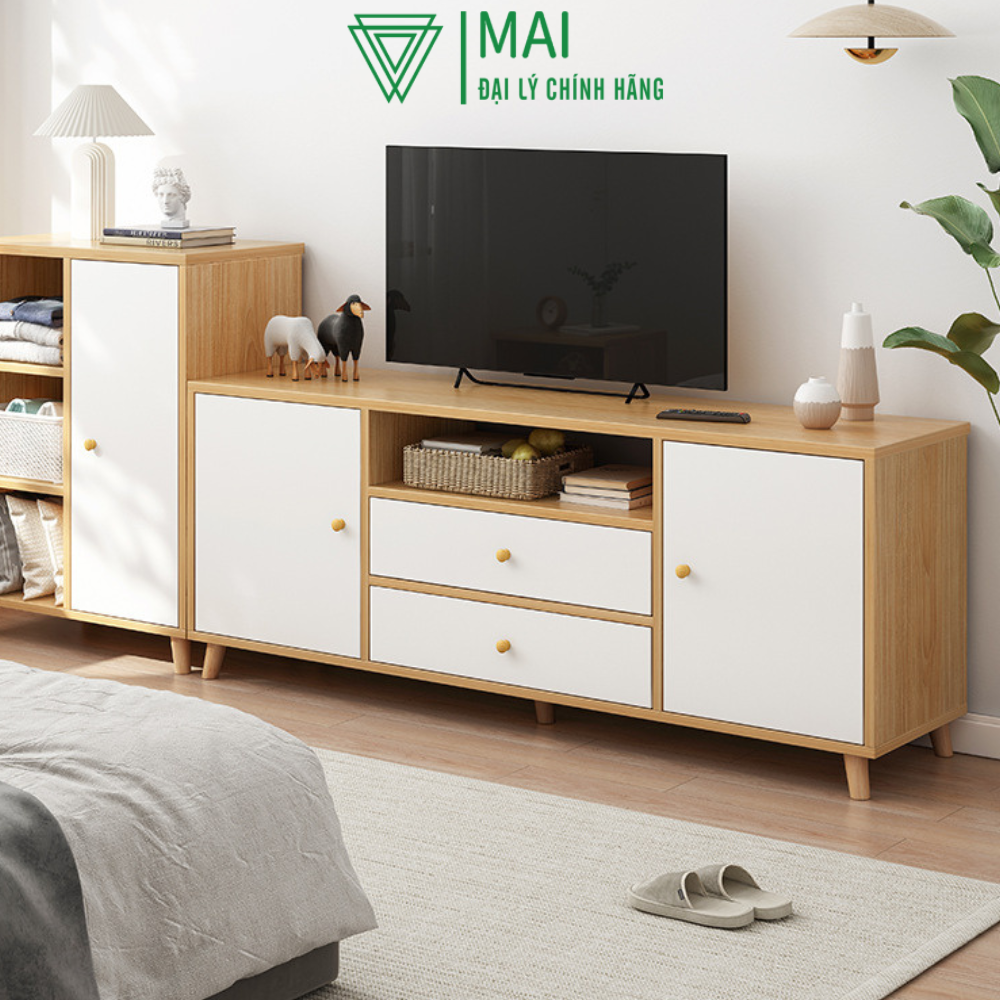 Kệ tivi để sàn, tủ kệ tivi kèm ngăn kéo chứa kệ wifi, bộ định tuyến - GP142