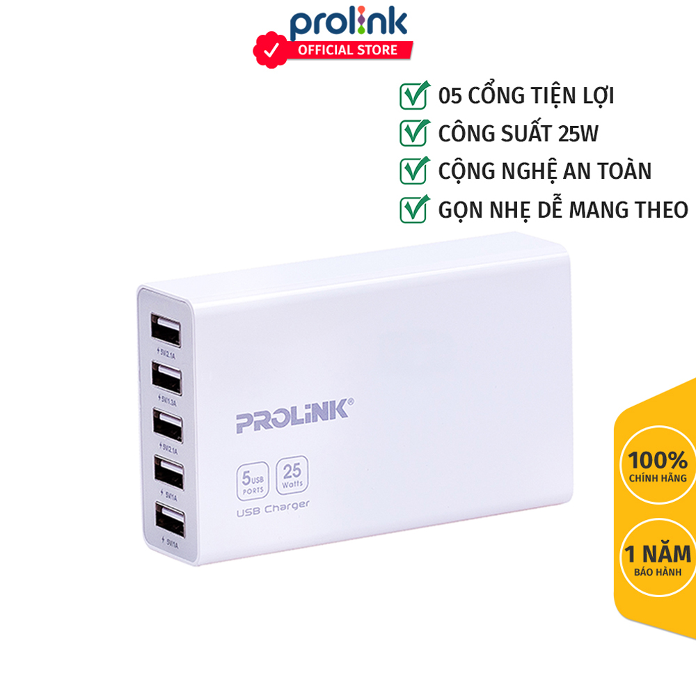 Củ sạc prolink pcu5051 - 5 cổng usb - hàng chính hãng