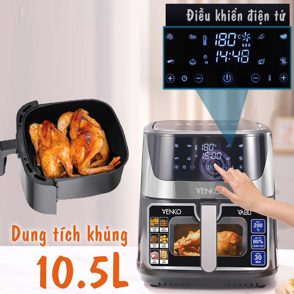 [CỠ ĐẠI] Nồi Chiên Không Dầu Cỡ Đại Nhiều Dung Tích - 10,5 lít, 7l - Công Suất 1700W - Nồi Chiên Nướng Không Dầu - Bếp Chiên Không Khí