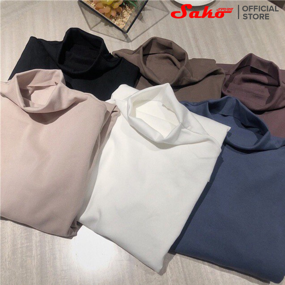 Áo Giữ Nhiệt Nữ Thun Cổ Cao 3cm Vải Cotton Và Spandex Cực Cao Cấp SAKO