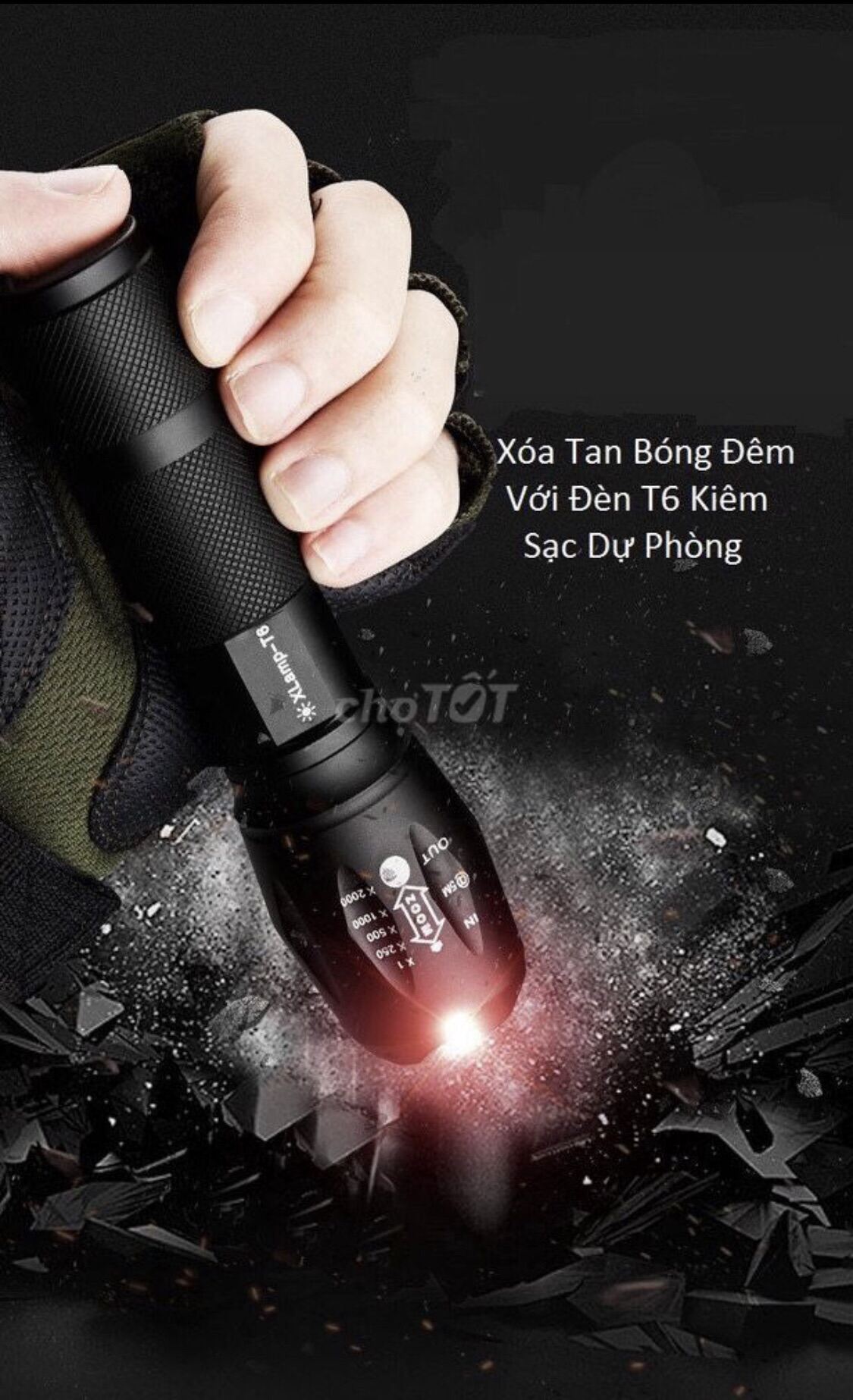 Đèn pin siêu sáng t6 đèn pin police sáng xa room 500 mét 5 chế độ sáng