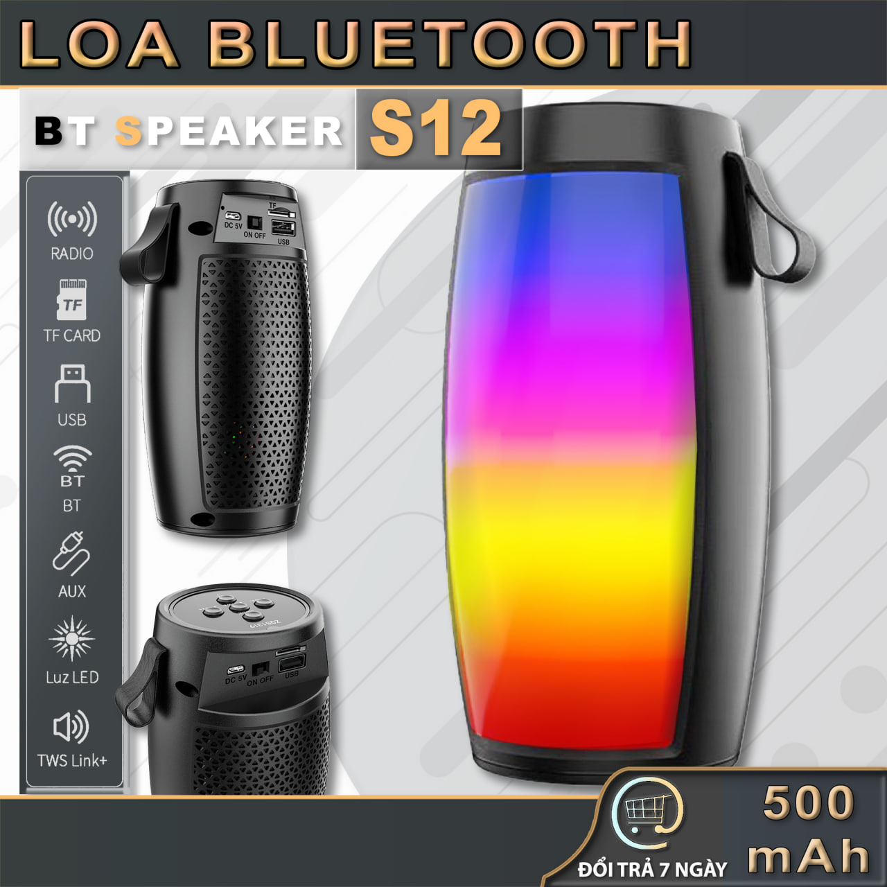 Loa bluetooth s12 | led rgb, âm thanh to, bass mạnh | giòng loa giá rẻ, thê hệ 2022